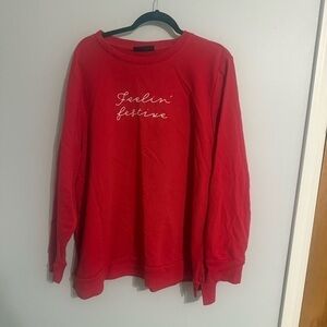 Lane Bryant Sz 22/24 Feeling Festive Red Embroidered Graphic Sweatshirt Holiday